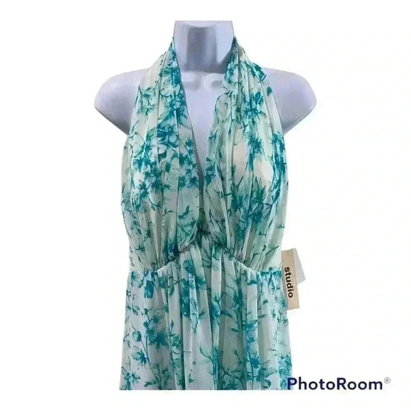 NWT Jill Stuart High Low Halter Maxi Dress Turquoise White Size 4 - Picture 2 of 16